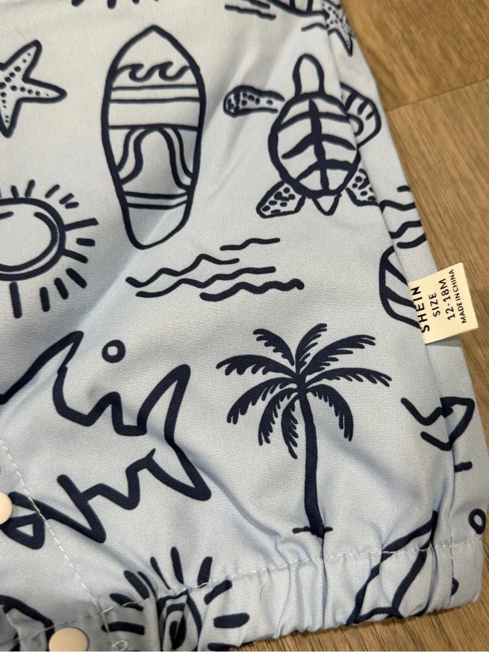 Shein Light Blue Infant Sea Beach Theme Overall Romper 12-18 Months